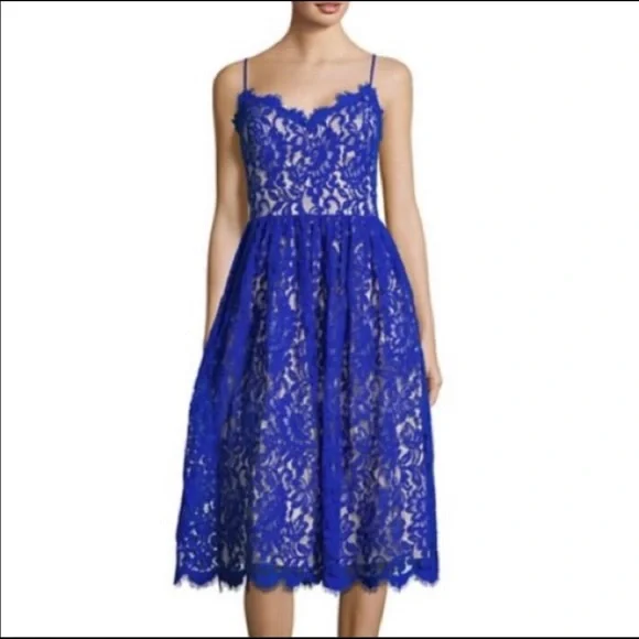 Eliza J | Dresses | Eliza J Gathered Lace Midi Dress Cobalt Bluesize 4 |  Poshmark